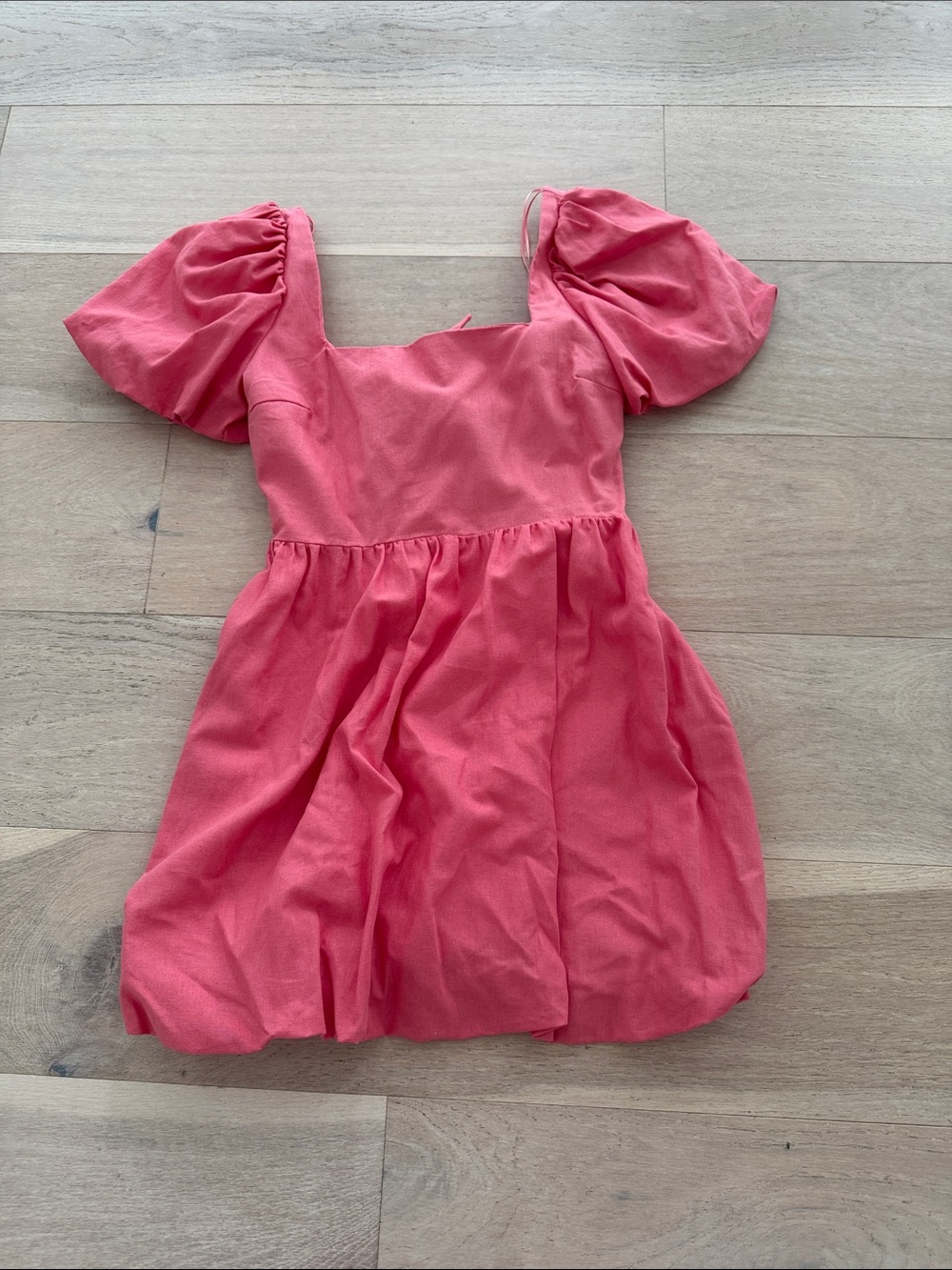 NWT Zara Coral Pink Puff Sleeve Square Neck Dress